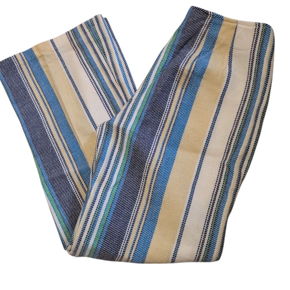 60s 70s Vintage Vertical Striped Blue and Tan Women's Flare Pants Size 18 Rare